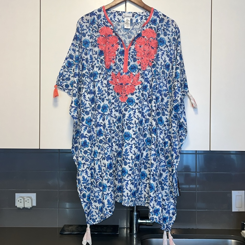NWOT Tommy Bahama Woodblock Embroidered Tunic ~ in Mare Navy - Picture 3 of 14